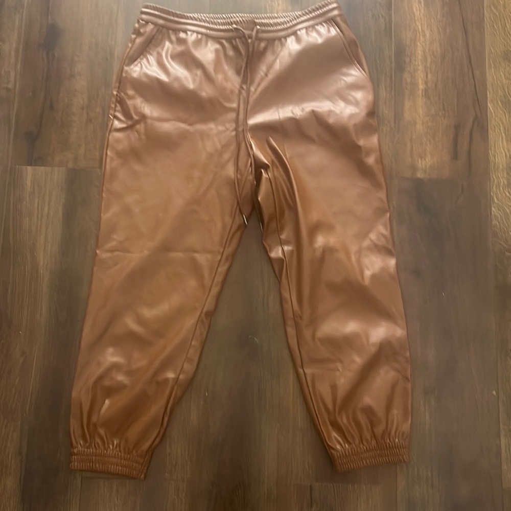 Leather like Brown Joggers